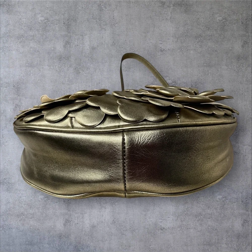 Patricia Nash Coley Antique Gold 3D Rose Petal Crescent Shoulder Bag Retired Y2K